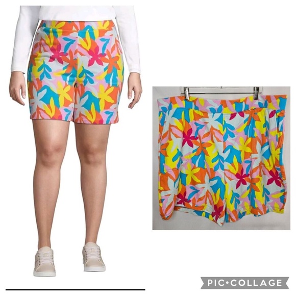 Lands' End Pants - Womens Lands End Serious Sweats Sweatshorts Colorful Floral Retro Hippie Size 2X